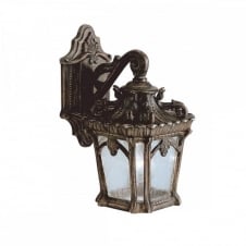 ornate Gothic wall lantern for exterior use, matt bronze with seeded glass