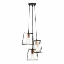 TOWER 3 Light Cluster Ceiling Pendant in Black with Copper Accents