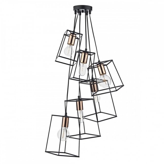 TOWER 6lt Matt Black & Copper Block Frame Cluster Pendant