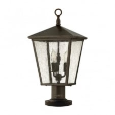 traditional outdoor pedestal lantern in bronze with glass panel shades