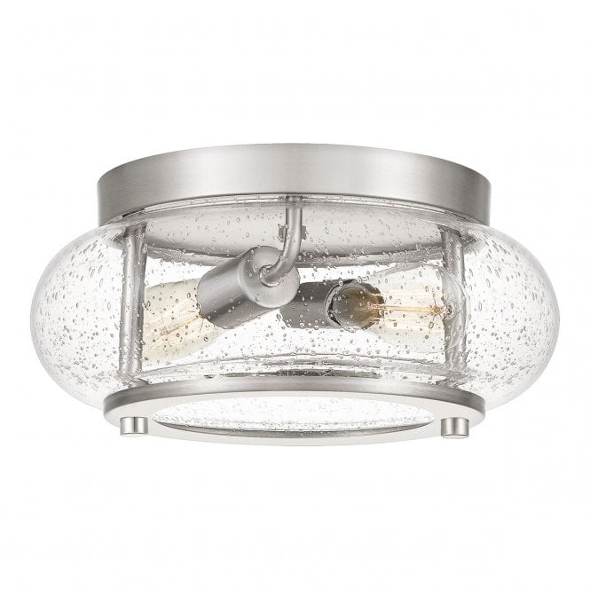 TRILOGY 2 Light Flush Mount Ceiling Fitting (Small) Brushed Nickel and Seeded Glass
