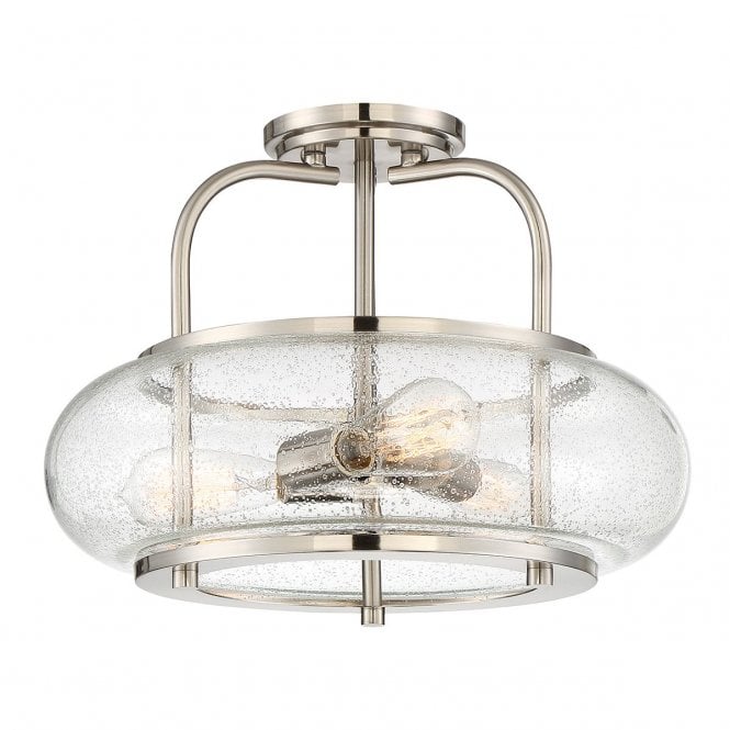 TRILOGY 3 Light Semi-Flush Mount Ceiling Light with Seeded Glass Shade in Brushed Nickel