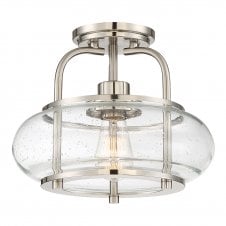 Semi Flush Lantern Style Ceiling Light Seeded Glass Shade