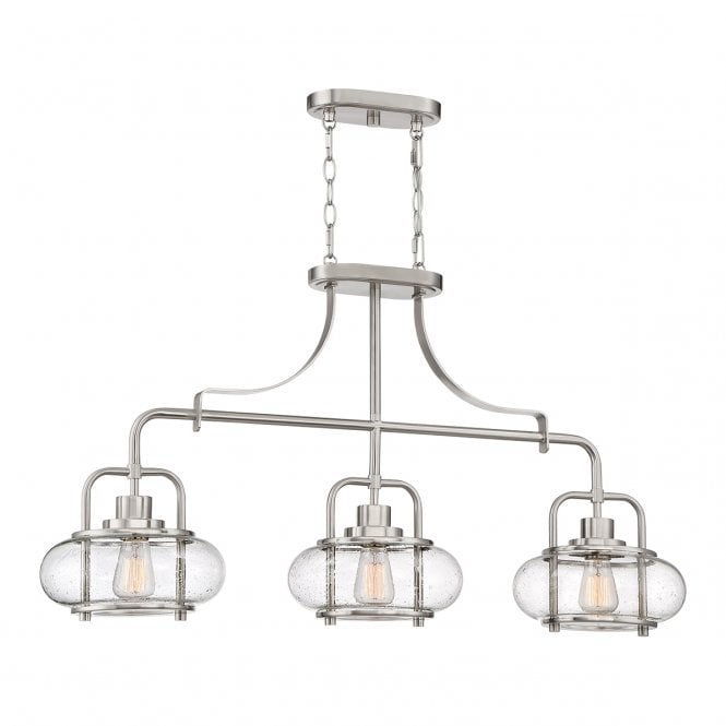 TRILOGY Triple Island Pendant Light With Seeded Glass Shades and Brushed Nickel