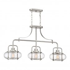 Trio of pendant lights in a row with single electric point.