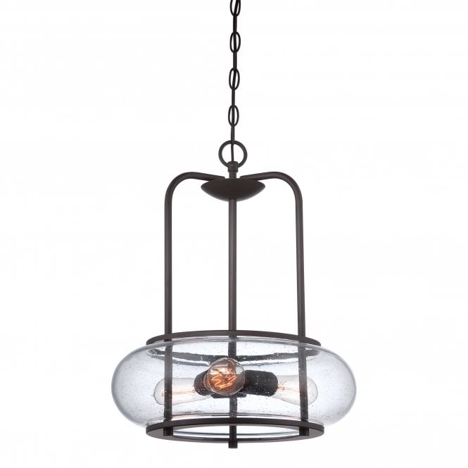 TRILOGY vintage 3lt ceiling pendant with old bronze chain suspension and frame with seeded glass shade
