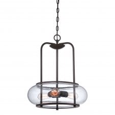 vintage design ceiling pendant in old bronze with clear seeded glass shade