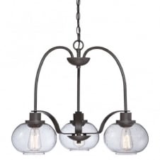 vintage 3lt chandelier in old bronze with clear seeded glass