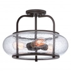 vintage semi flush ceiling light in old bronze with clear seeded glass