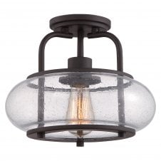 vintage semi flush ceiling light in old bronze with clear seeded glass