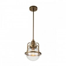 TRIOCENT 1 Light Pendant/Semi-Flush in Beass with Clear Glass Globe