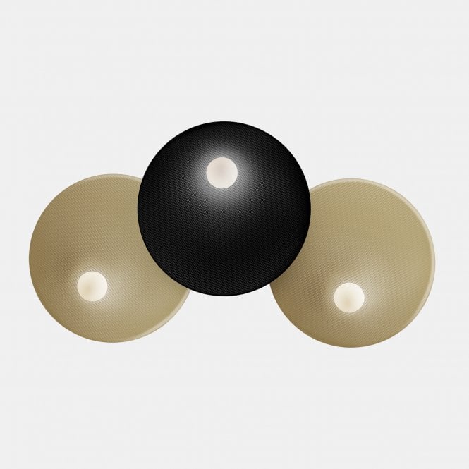 TRIP 3 Light Wall fixture in Matte Black and Gold with Opal Shades