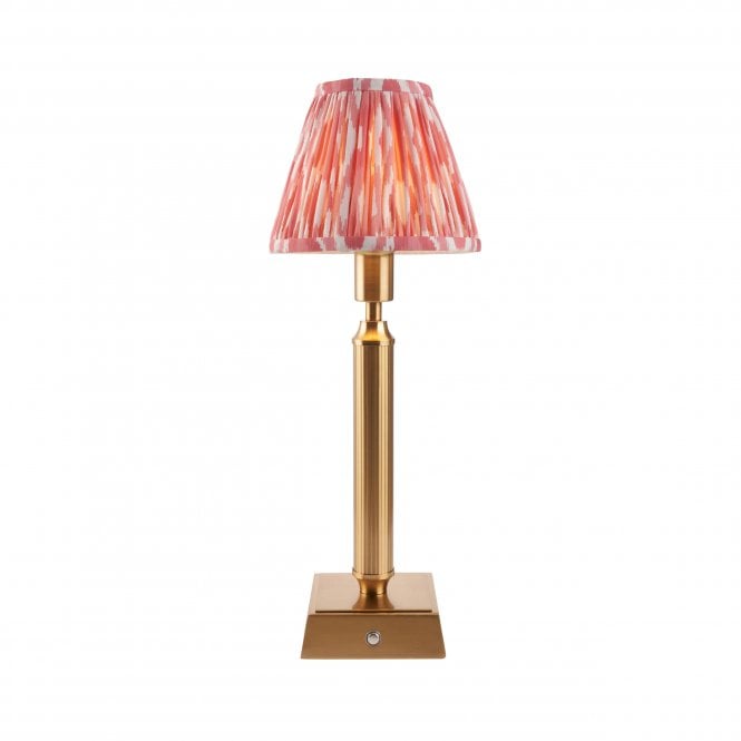 Trobridge Rechargeable Table Lamp with Ikat Shade in Coral Pink