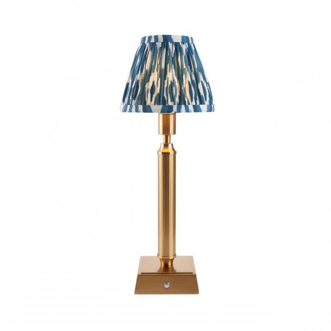 Trobridge Rechargeable Table Lamp with Ikat Shade in Marlin Blue
