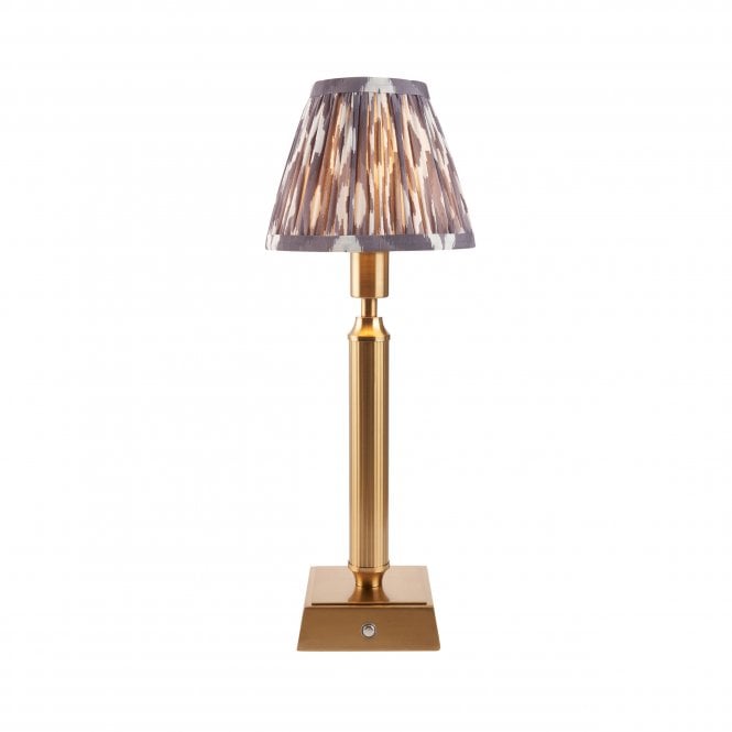 Trobridge Rechargeable Table Lamp with Ikat Shade in Pearl Grey