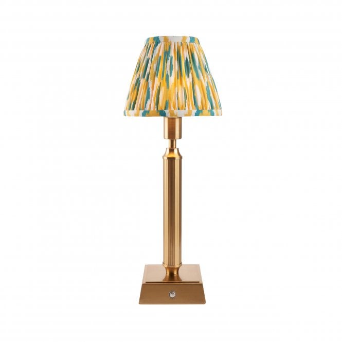 Trobridge Rechargeable Table Lamp with Ikat Shade in Yellow & Jade