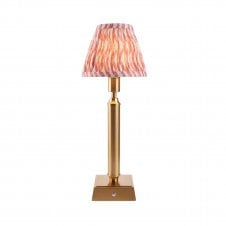 brass rechargeable table lamp with pink ripple pattern shade
