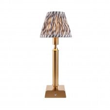 brass rechargeable table lamp with grey ripple pattern shade