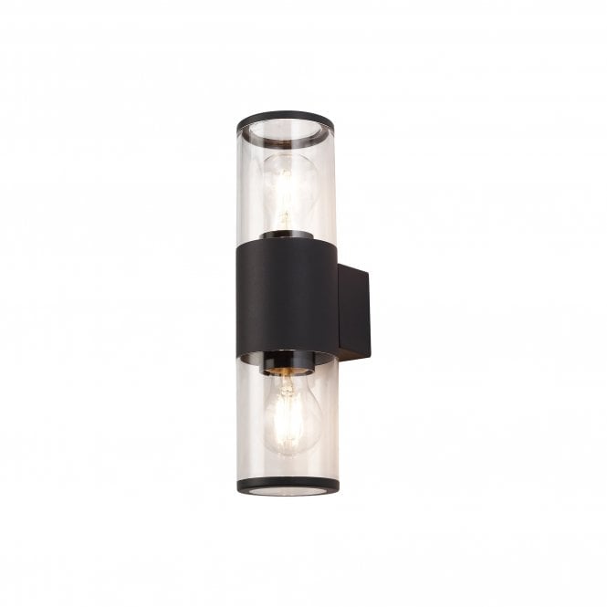 TUBULATE Modern Outdoor Twin Wall Light Anthracite with Cylinder Clear Glass Shades