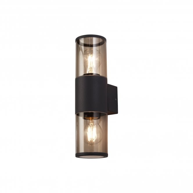 TUBULATE Modern Outdoor Twin Wall Light Anthracite with Cylinder Smoked Glass Shade