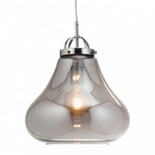TURUA Large Ceiling Pendant in Polished Chrome with Smoked Glass Shade