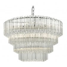4 Tier 9 Light Chandelier | Fluted Cut Glass | Polished Chrome
