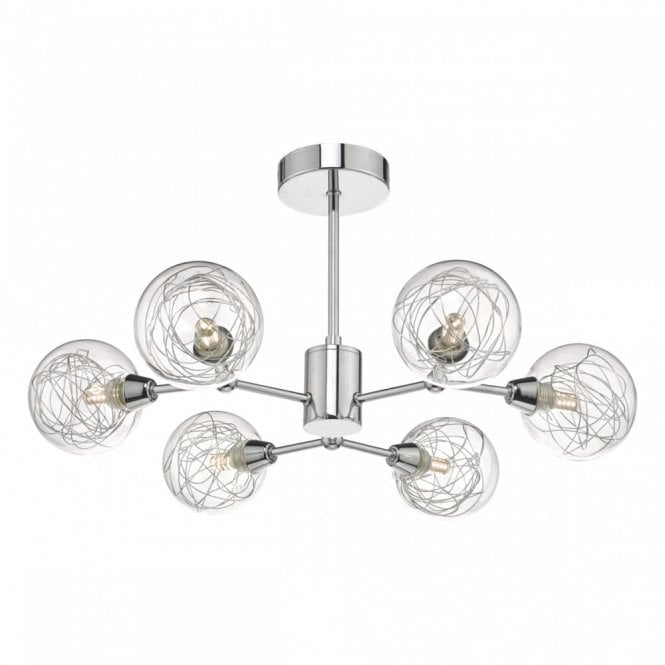 TYKA modern 6 light chrome and glass semi flush ceiling light