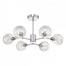 TYKA modern 6 light chrome and glass semi flush ceiling light