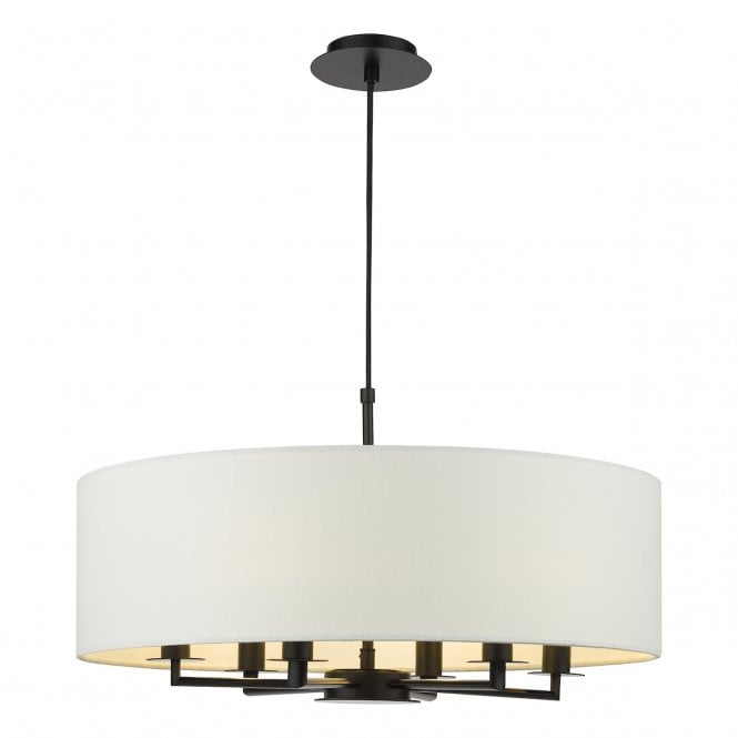 Tyler 6 Light Pendant in Matt Black with Ivory Drum Shade