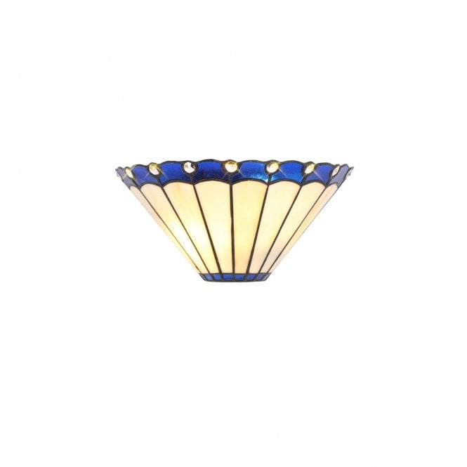 UNA cream and blue glass Tiffany style twin wall washer light with crystal detailing