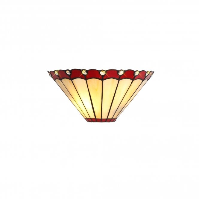 UNA cream and red glass Tiffany style twin wall washer light with crystal detailing