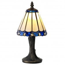 UNA small cream and blue glass Tiffany table lamp with crystal detailing