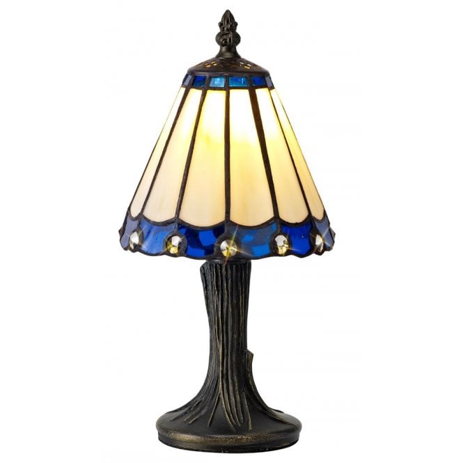 UNA small cream and blue glass Tiffany table lamp with crystal detailing