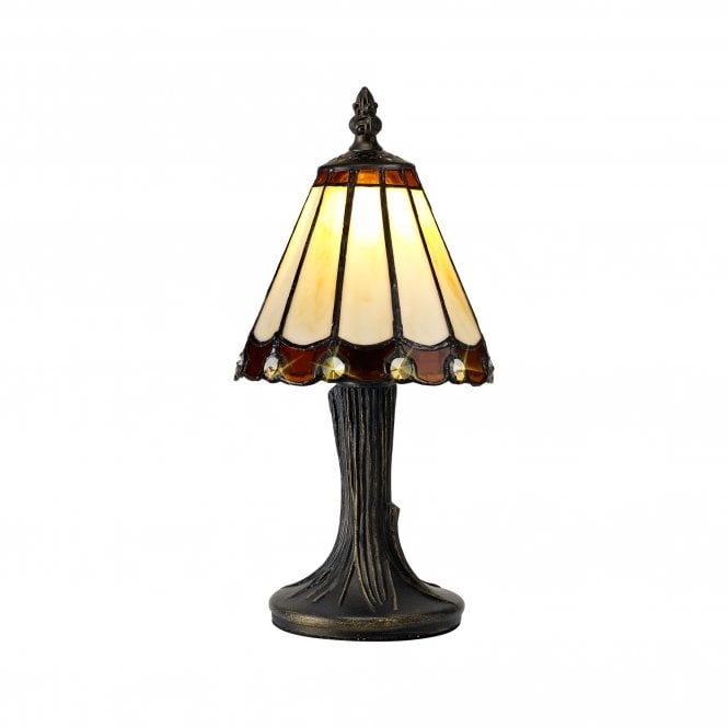 UNA small cream and brown glass Tiffany table lamp with crystal detailing