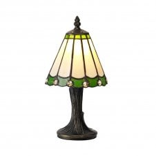 UNA small cream and green glass Tiffany table lamp with crystal detailing