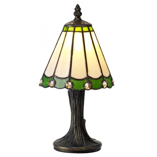 UNA small cream and green glass Tiffany table lamp with crystal detailing