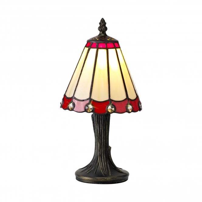 UNA small cream and red glass Tiffany table lamp with crystal detailing