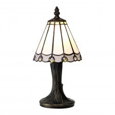 UNA small white and grey glass Tiffany table lamp with crystal detailing