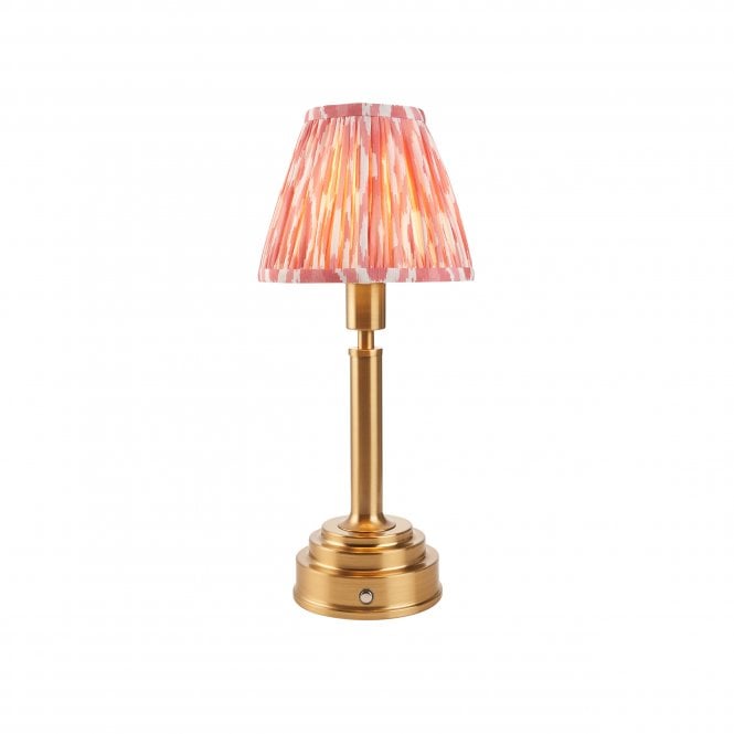 Upton Rechargeable Table Lamp with Ikat Shade in Coral Pink