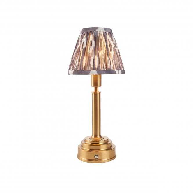 Upton Rechargeable Table Lamp with Ikat Shade in Pearl Grey