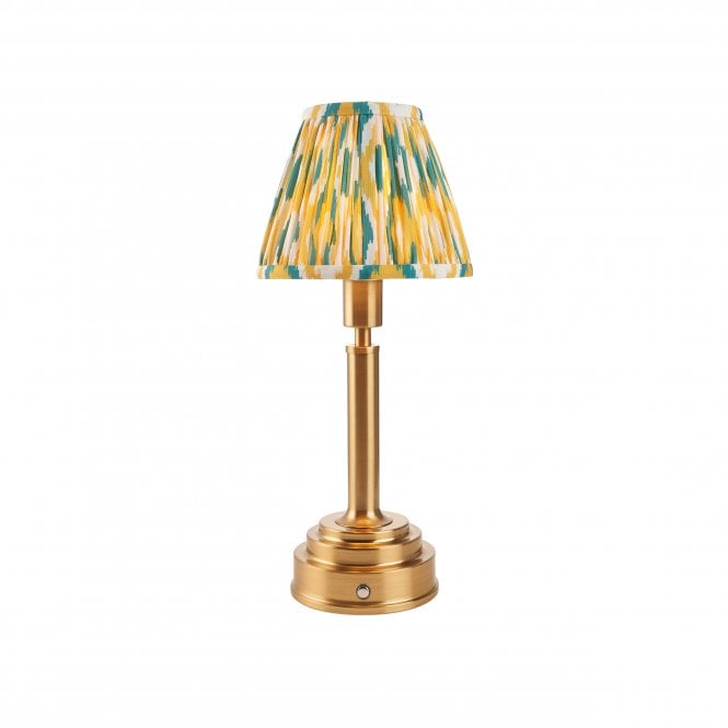 Upton Rechargeable Table Lamp with Ikat Shade in Yellow & Jade