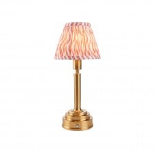 brass rechargeable table lamp with pink ripple pattern shade