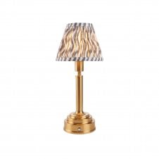 brass rechargeable table lamp with grey ripple pattern shade