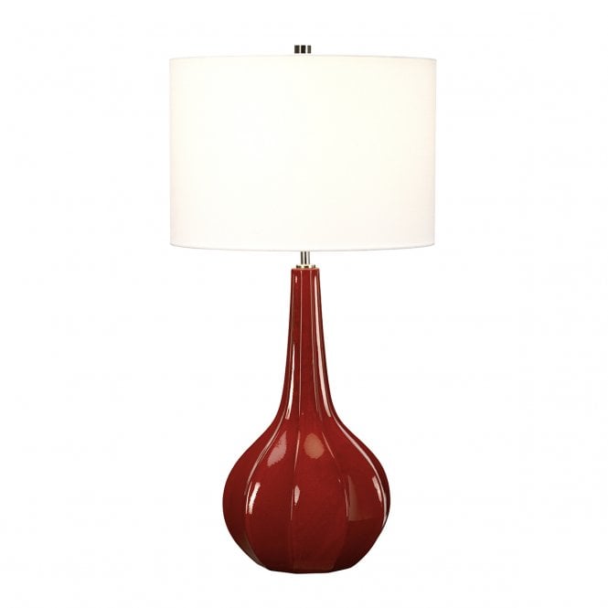 UPTON red glaze table lamp with white faux linen shade