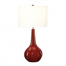 UPTON red glaze table lamp with white faux linen shade