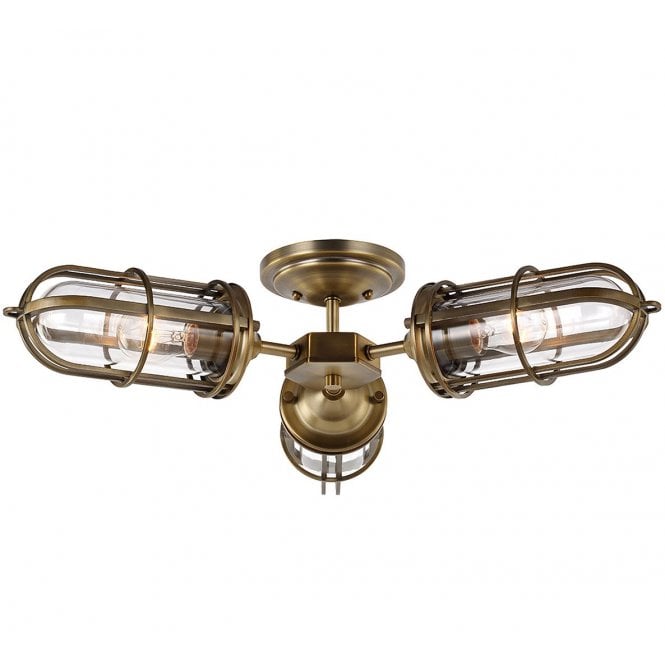 URBAN Restoration 3 Light Semi Flush Dark Antique Brass Bathroom Rated IP44