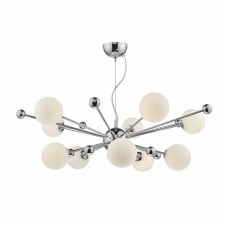 contemporary 10 light chrome pendant with opal glass
