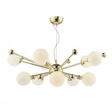 contemporary 10 light gold pendant with opal glass