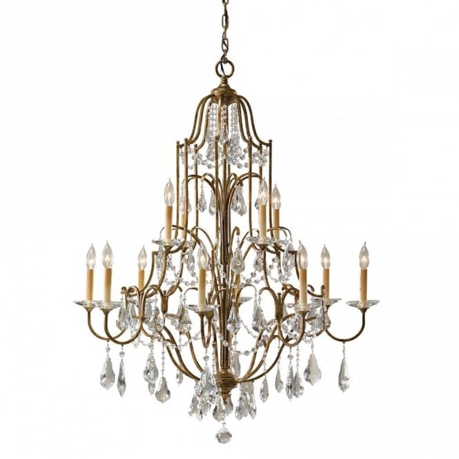 VALENTINA 12 light tiered chandelier in bronze with glass droplets