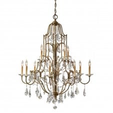 VALENTINA 12 light tiered chandelier in bronze with glass droplets
